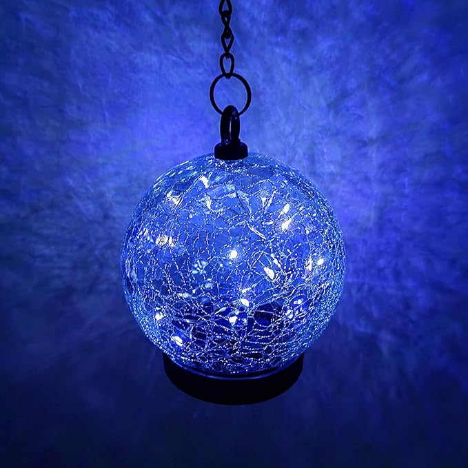 Wind Chimes Outdoor Solar Lights, 42 Inch Large Sympathy Chime 15 Blue LEDs Crackled Glass Ball Birthday Gifts for Women Decorative Hanging in Garden, Yard, Patio, Landscape