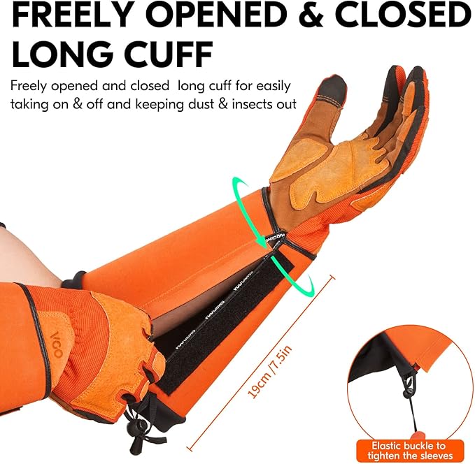 Vgo... Gardening Gloves Unisex,Safety Work Gloves,Long Sleeves Gauntlet,Puncture Proof,Touchscreen(Size XL,Orange,SL7496)
