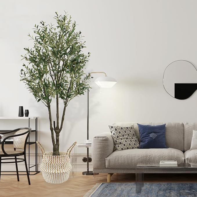 Faux Olive Tree 6ft(72in) Tall Artificial Plant Indoor Decor Large Realistic Potted Fake Modern Greenery with Natural Wood Branches and Green Leaves for Home Living Room,Bedroom,Office Decor.