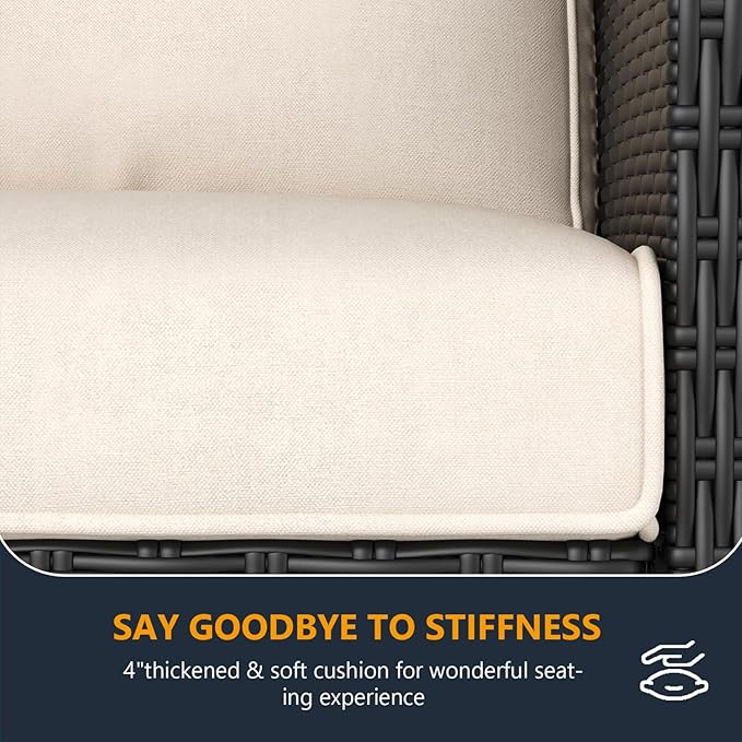 3 Pieces Outdoor Patio Furniture Set, Wicker Patio Sectional Set Conversation Wicker Swivel Chairs with Small Side Table