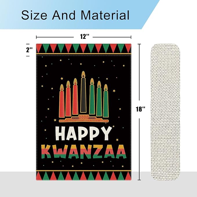 DLZDN Happy Kwanzaa Garden Flag 12×18 Inch Double Sided Vertical Kinara Candles Celebrates African Americans Heritage Farmhouse Yard Flag Outdoor Decor