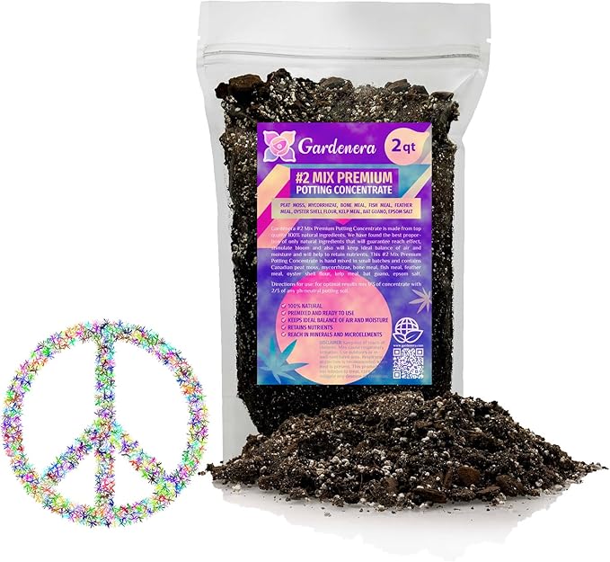 Gardenera Premium Organic #1 Potting Soil Mix - Ideal Nutrient Blend for Robust, High-Yield, and Beautifully Blooming Outdoor Guerrilla Growing Plants - 2 Quart