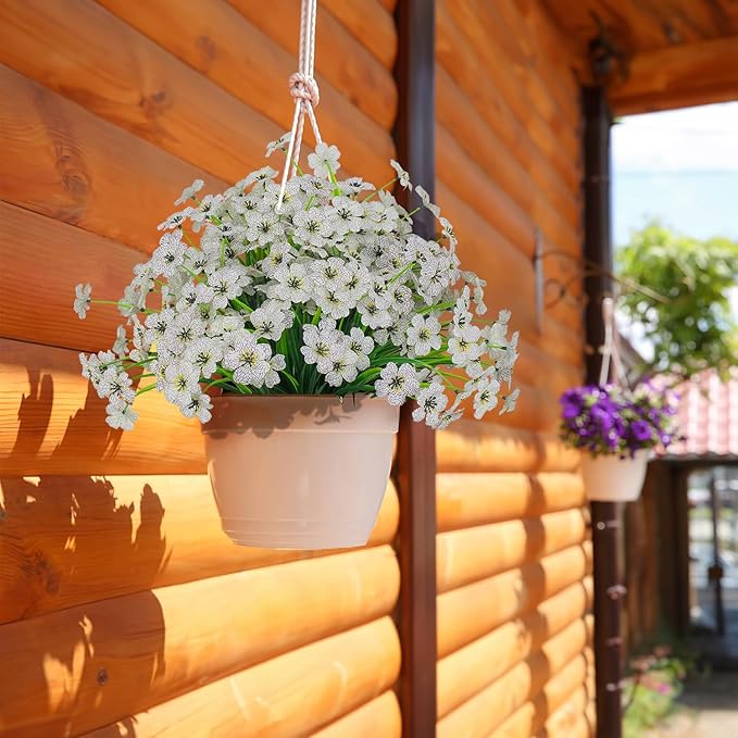 21 Bundles Outdoor Artificial Flowers UV Resistant Fake Silk Flowers No Fade Faux Plastic Plants Garden Porch Window Box Decoration(White)