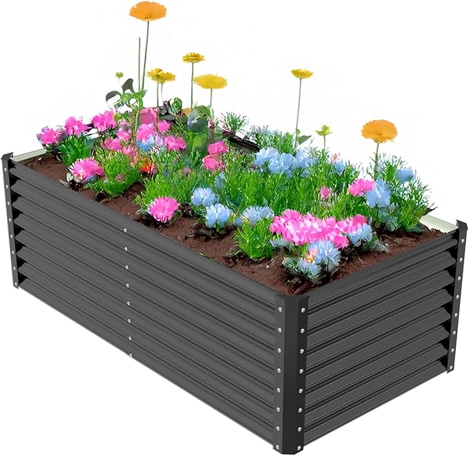 VINGLI 6x3x2ft Raised Garden Bed, Large Planter Garden Boxes Outdoor, Planter Raised Beds Kit for Gardening for Vegetables, Flowers, Herbs (Black)