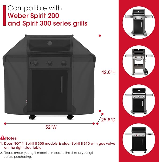 Unicook 52 Inch Grill Cover for Weber Spirit 200 and 300 Series, Gas BBQ Cover for Outdoor Grill, Heavy Duty Waterproof Fade Resistant, Compared to Weber 7106