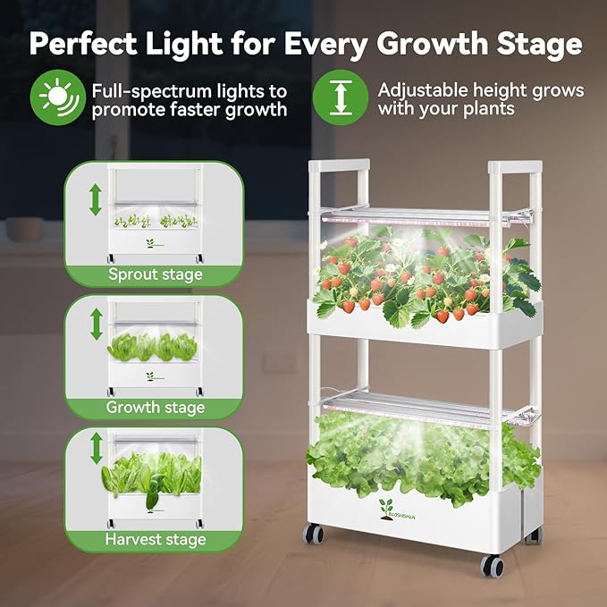 BAOSHISHAN Vertical Hydroponics Growing System Kit, 28 Pods Indoor Gardening System with LED Grow Light, Hydroponic Garden for Vegetable Herb Fruit, WiFi Smart Plug & Auto Circulating Water