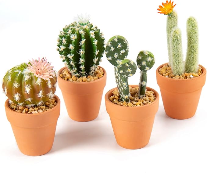 Mini Artificial Cactus Plants in Terracotta Pots 4 Pcs Potted Faux Succulents in Pots Fake Potted Plants Cactus Decor Small Artificial Plants for Home Decor Indoor Office Desk Tabletop Shelf
