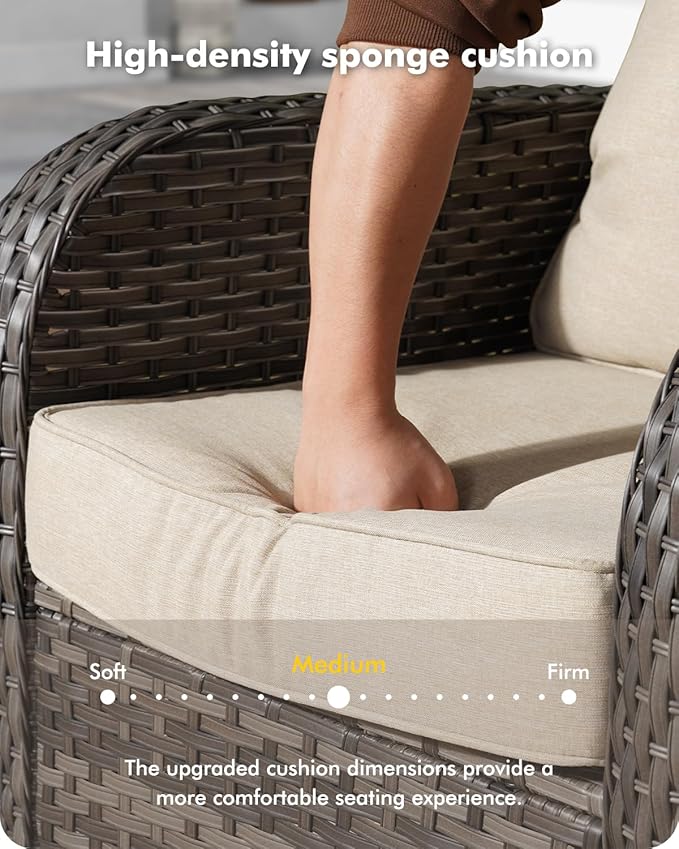 3-Piece Swivel Rocking Rattan Chair Outdoor, Patio Bistro Furniture Conversation Set, Wicker Chair with Coffee Table Beige