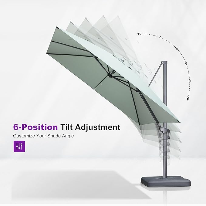 PURPLE LEAF 10 FT Outdoor Umbrella with Base Patio Cantilever Aluminum Umbrella with 3 Years Fade Resistance Recycled Fabric Offset Square with 360-degree Rotation for Deck Pool Garden, Mint Green