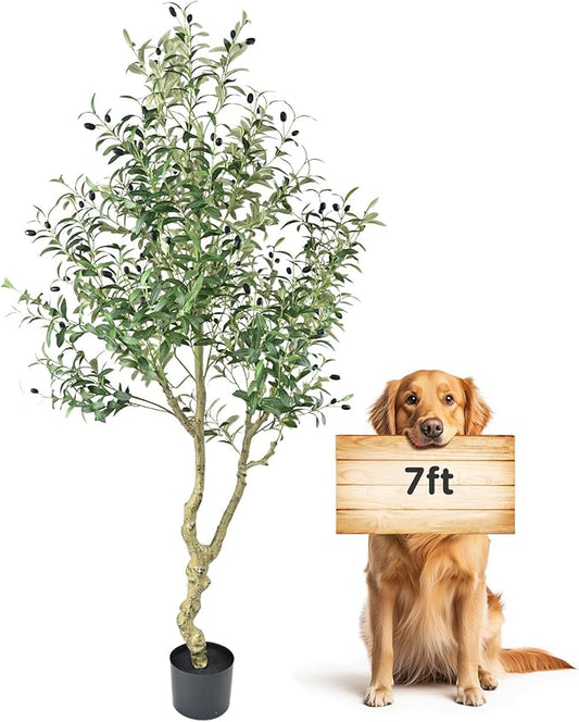 Artificial Olive Tree 7FT Tall Olive Tree Indoor Floor Plant with 2239 Leaves Lush Large Artificial Plant Faux Olive Plant for Corner Bedroom Livingroom Patio Office