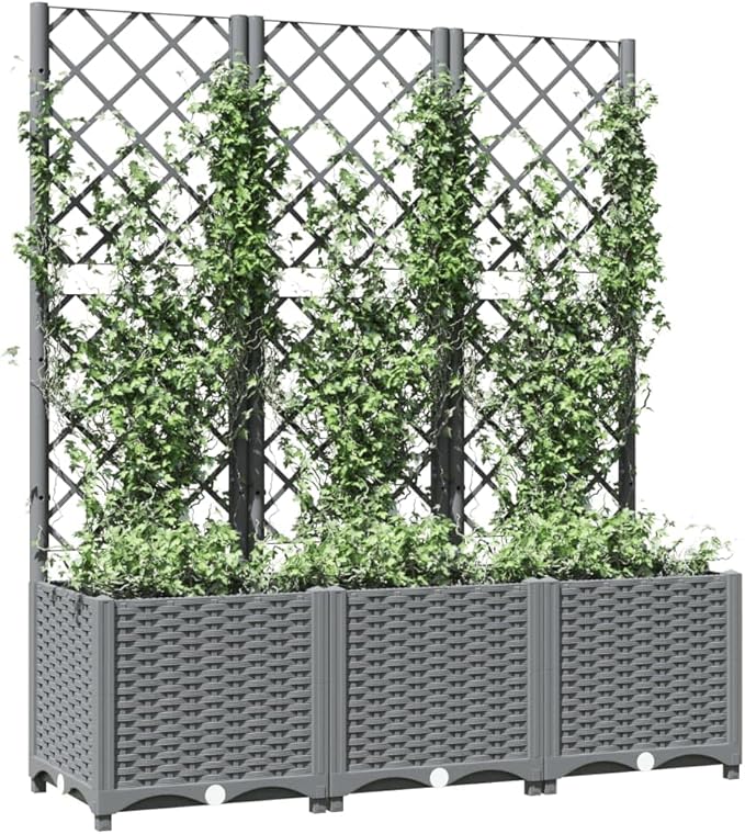 Garden Planter with Trellis, Trellis with Planter Box, Outdoor Raised Garden Bed for Climbing Plants, Raised Garden Bed Garden Planter Box, Light Gray 47.2"x15.7"x53.5" PP