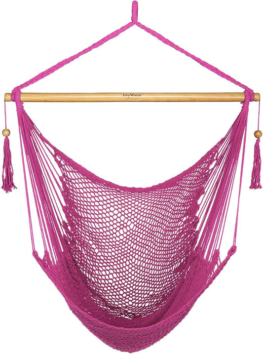 JoyView Hammock Chair with Spreader Bar Caribbean Hammock Swing Chair 300 LBS Weight Capacity XL Rope Hanging Chair for Outdoor Indoor Garden Yard - Pink