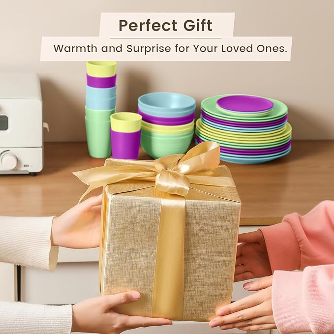 Homienly 40-Piece Kichen Dinnerware Set, Wheat Straw Dinnerware Set, Plates, Bowls, Drinking Cups, Service for 8, Dishwasher & Microwave Safe Dish Set, Unbreakable Plates and Bowls Set - Memphis