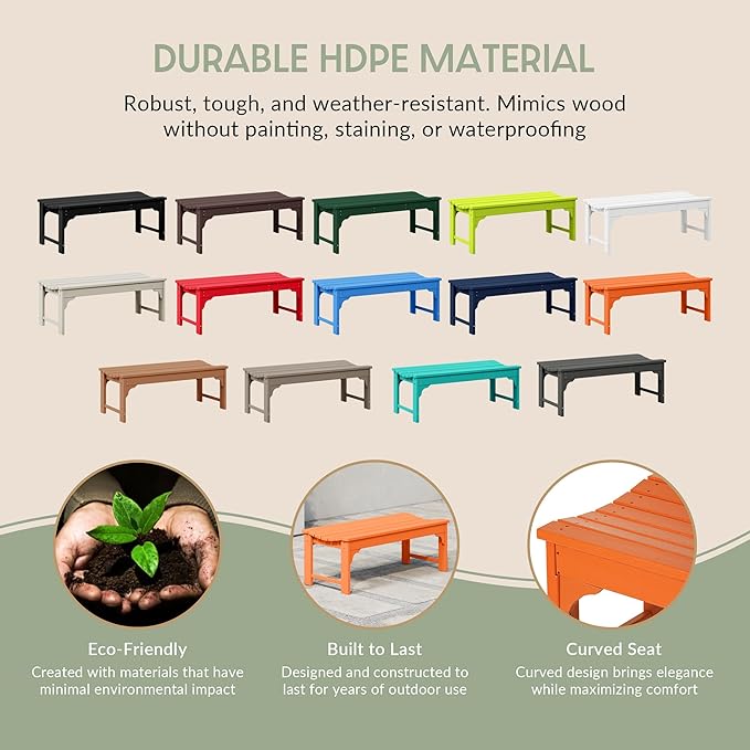 WestinTrends Malibu Outdoor Bench, All Weather Resistant Poly Lumber Backless Patio Garden Bench, Adirondack Curved Bench Seat for Comfort, Orange