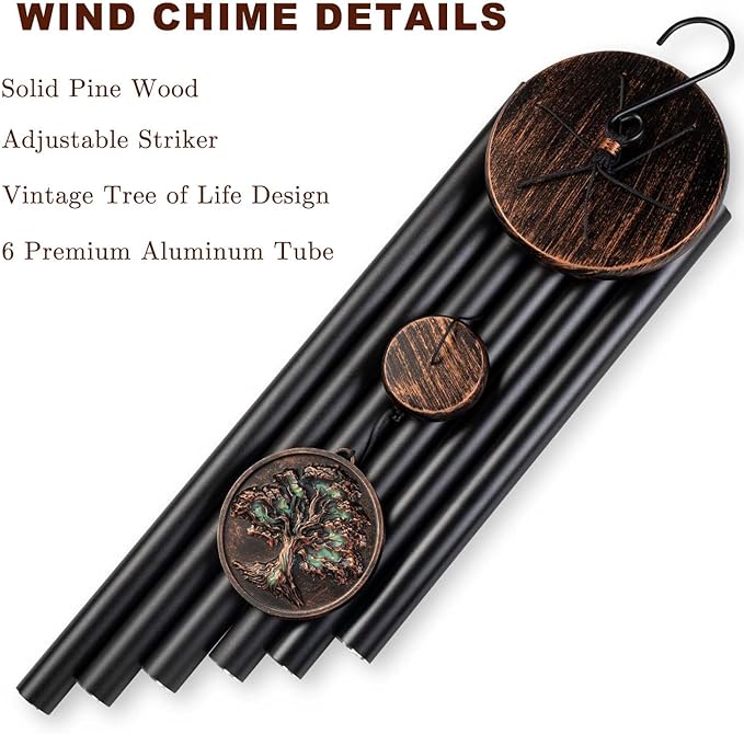 Large Wind Chimes for Outside, 48" Vintage Tree of Life Deep Tone Wind Chime Outdoor Clearance with Heavy Tubes, Memorial Windchimes Sympathy Gift for Mom Dad, Patio Garden Decor