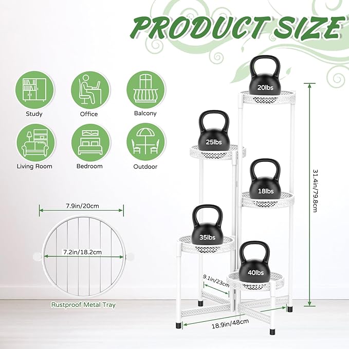 iDavosic.ly Plant Stand Indoor Outdoor, 5 Tier Corner Metal Flower Display Holder Shelf, Folding Tall Orchid Rack for Patio Balcony Porch Garden Living Room House, Wrought Iron - White