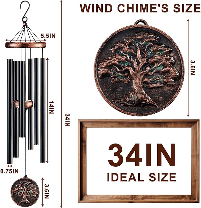 Memorial Wind Chimes for Outside, Sympathy Gifts for Loss of Loved One, Memorial Gift for Loss of Mom Dad Grandparent, Vintage Tree of Life Deep Tone Windchimes Outdoor (DIY 34" Tree of Life)