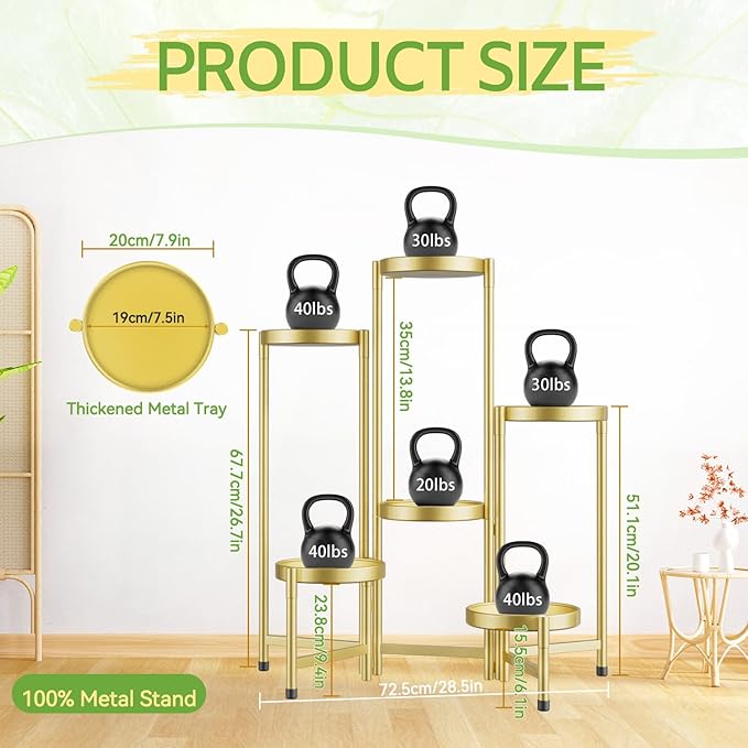 iDavosic.ly Plant Stand Indoor Outdoor, 6 Tier Corner Metal Flower Display Holder Shelf, Folding Tall Orchid Rack for Patio Balcony Porch Garden Living Room House, Gold