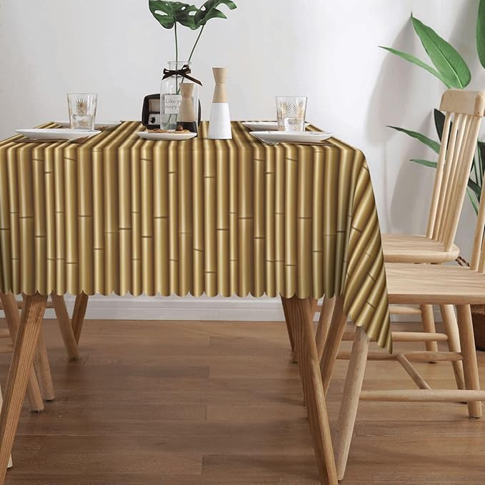 Bamboo Table Cloth for Dining Tables, Reusable Vintage Oriental Japanese Brown Bamboo Nature Print Tablecloths Decoration Asian Plant Rectangle Table Cover for Kitchen,Holiday,Party,54x72In