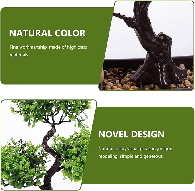 EXCEART Artificial Bonsai Tree, Plastic Plants Bonsai Ornament for Desktop Wedding Decor, Green Faux Bonsai Tree