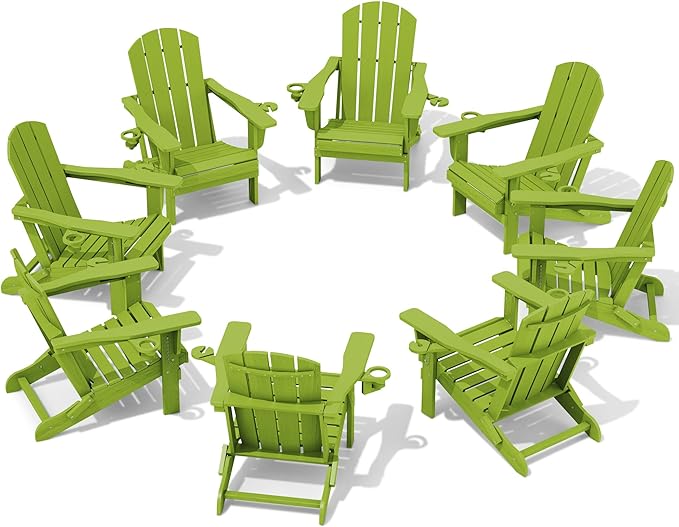 SERWALL Adirondack Chair with Cup Holders - Composite Adirondack Chairs Set of 8 HDPE Outdoor Chairs All Weather Use- Apple