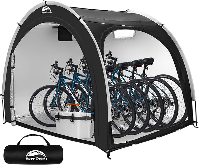 Happy Travel Bike Storage Shed Tent,Outdoor Portable Bicycle Storage Sheds with 210D Oxford Fabric PU4000 Waterproof for 2/3/4/6/8 Bikes,Bike Covers Shelter for Motorcycle,Garden Tools,Toys,Lawn Mower