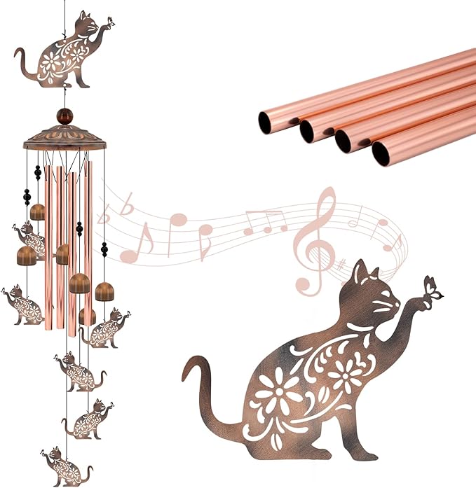 Cat Wind Chimes for Outside, 35'' Metal Cat WindChimes Gifts for Women/Men, Decoration for Outdoor, Home, Garden, Patio, Backyard