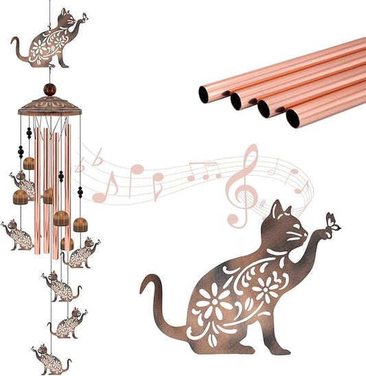 Cat Wind Chimes for Outside, 35'' Metal Cat WindChimes Gifts for Women/Men, Decoration for Outdoor, Home, Garden, Patio, Backyard