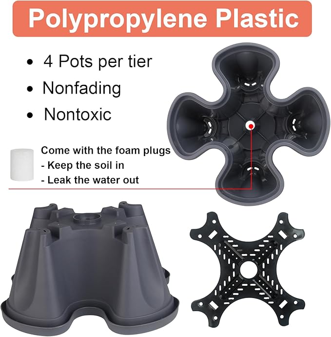 Vertical Planter 6 Tier Stackable Planters Garden Planters Strawberry Herb Flower and Vegetable Planter Indoor Outdoor Gardening Pots with Removable Wheels and Tools