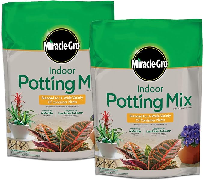 Miracle-Gro Indoor Potting Mix, Blended for a Variety of Houseplants, Feeds for up to 6 Months, 6 qt., 2-Pack