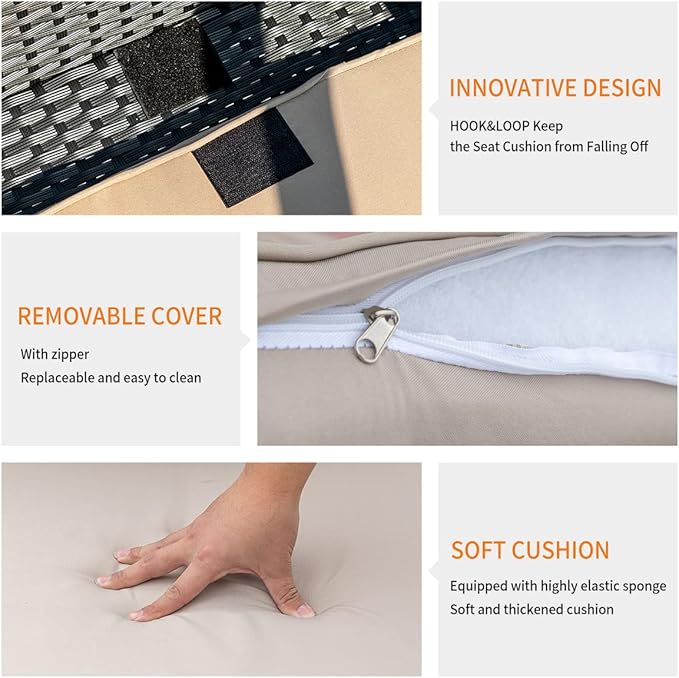 Patio Furniture Set,Wicker Bistro Set 3 Pieces Outdoor Furniture,Rattan Table and Patio Chairs Set for Balcony,Yard,Porch and Deck（Khaki