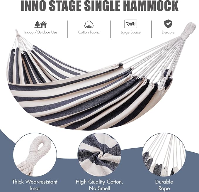 INNO STAGE Brazilian Hammock with Tree Straps - Cotton Hammocks Portable Hammock with Carry Bag for Backyard, Porch, Outdoor and Indoor Use