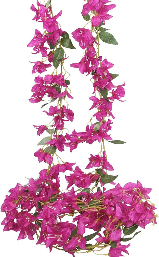 2 Pcs Bougainvillea Artificial Hanging Flowers Plants for Outdoors Fake Silk Bougainvillea Vines Fuchsia Artificial Flower Garland UV Resistant Faux Flowers for Planter Centerpieces Arch Decor