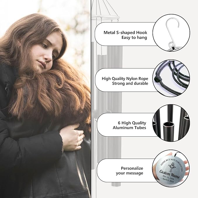 Pwesionalized Sympathy Wind Chimes 36 inch, Memorial Gift for Loss of Mom/Dad/Grandma/Loved one, 42inch Customized Bereavement Gift Idea for Condolences Funeral