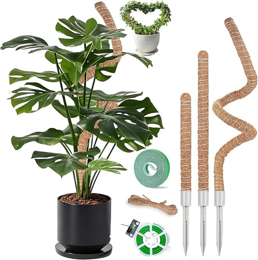 3 Pack Moss Pole, 28" 48" 63" Monstera Plant Support for Climbing Indoor Plants, Bendable Coco Coir Plant Support Stakes for Potted Plants, Pothos, Philodendron