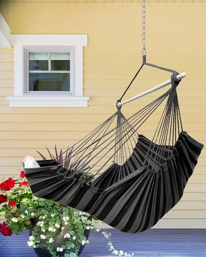 Miztli Hammock Chair Hanging Chair Swing for Bedroom with Foot Rest, Max 500 Lbs, Steel Spreader Bar with Anti-Slip Rings-2 Cushions Included-Indoor and Outdoor