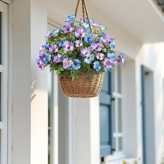 UV Resistant Artificial Petunias 13.3In Fake Flowers Artificial Flowers for Outdoors Silk Flowers Fake Hanging Basket Plants Suitable for Outdoor Porch Decor Patio Decor (Blue Purple, 4PCS)