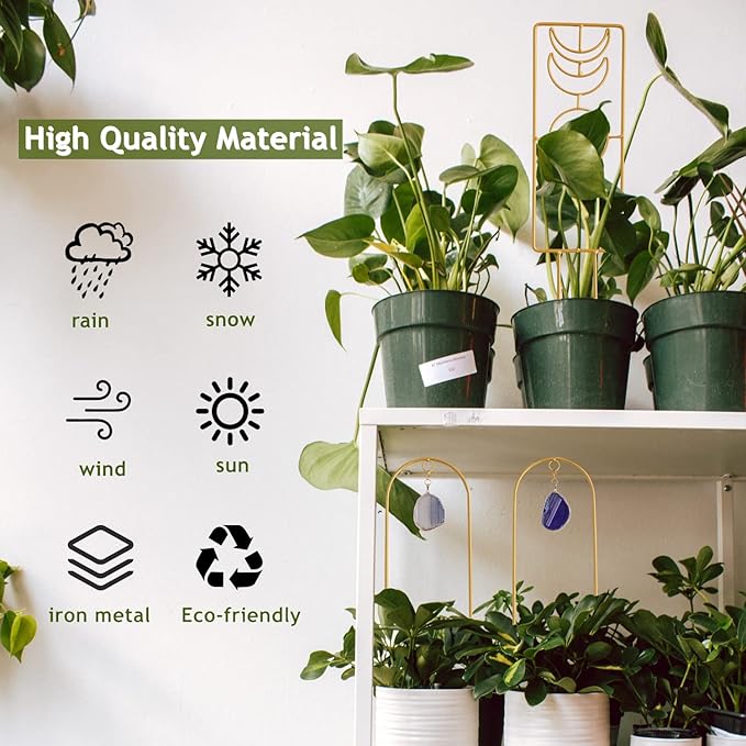 2 Pcs 16 Inch Arch Trellis with Agate and Moon Phase Trellis for Climbing Plants Gold Trellis for Potted Plants Indoor Trellis for Climbing Plants Support Small House Plant Trellis for Hoya,Flower