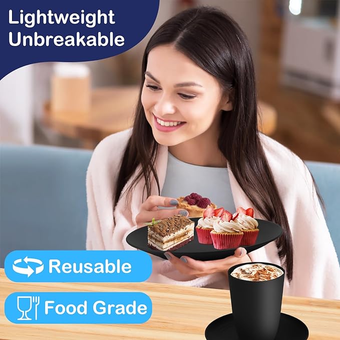 Kitchen Wheat Straw Dinnerware Set 40 PCS Dishes Sets for 8 Plastic Plates Reusable Dinner Plates Cereal Bowls Small Cups Dishwasher & Microwave Safe Unbreakable Dish Set for Picnic RV-Black