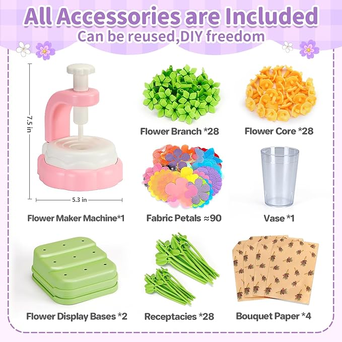 HahaGift DIY Fabric Flower Bouquets Toys - Arts and Crafts for Kids Age 4-6-8, Pressed Flowers Making Kit for Girls Toys 4-6-8, Craft Kits for 4 5 6 7 8 9 10 Year Old Girl Birthday Gifts