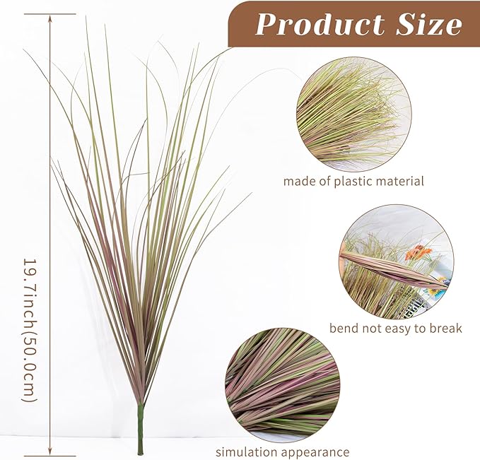 10 Bundles Fake Grass Plants Artificial Plants Outdoor Faux Plants Tall Shrubs Wheat Grass Greenery Stems UV Resistant Onion Grss for Outside Planters Indoor Room Vase Home Decor (Light Purple)