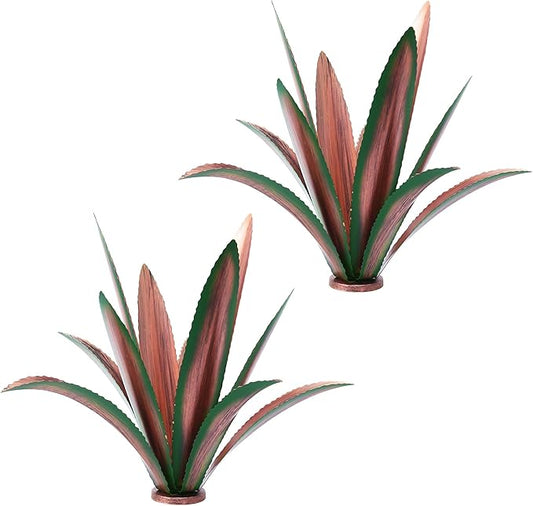 Metal Agave Plants Home Decor, Enlarge Thickened Metal Agave Garden Art for Outdoor Decor, Patio Lawn, Garden Sculpture Statue Green(2PCS)