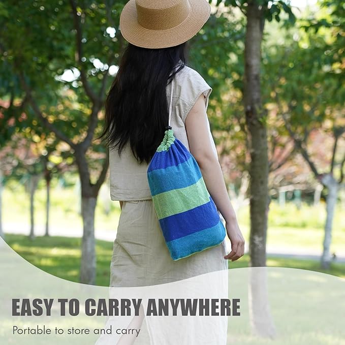 2 Persons Hammock - Portable Camping Bed for Patio, Backyard, Porch, Outdoor and Indoor Use - Soft Cotton Hammock with Carrying Bag