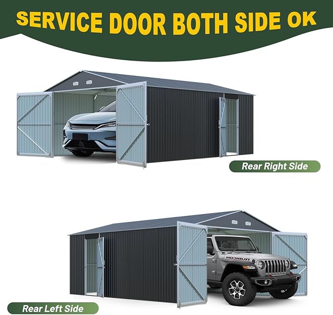 Metal Garage Shed 20x13 FT, Sheds & Outdoor Storage Clearance, Outdoor Storage Shed for Car, Truck, Bike, Lawnmower, Backyard Tool House Building 2 Doors and 4 Vents Dark Gray