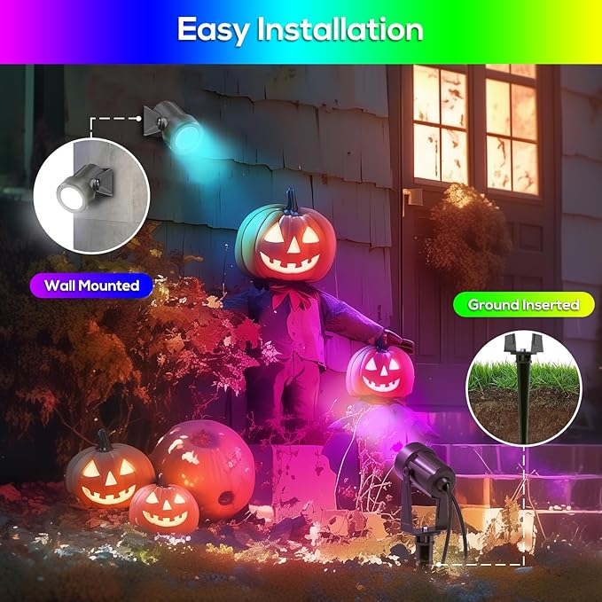 ZYAN Solar Spotlights Outdoor, Solar Landscape Lights with Remote Control, RGBW Colored Spot Lights for Yard, Garden, Lawn, Plant, Tree, Pool Areas, Auto On/Off, Dimmable & Waterproof (12 Pack)