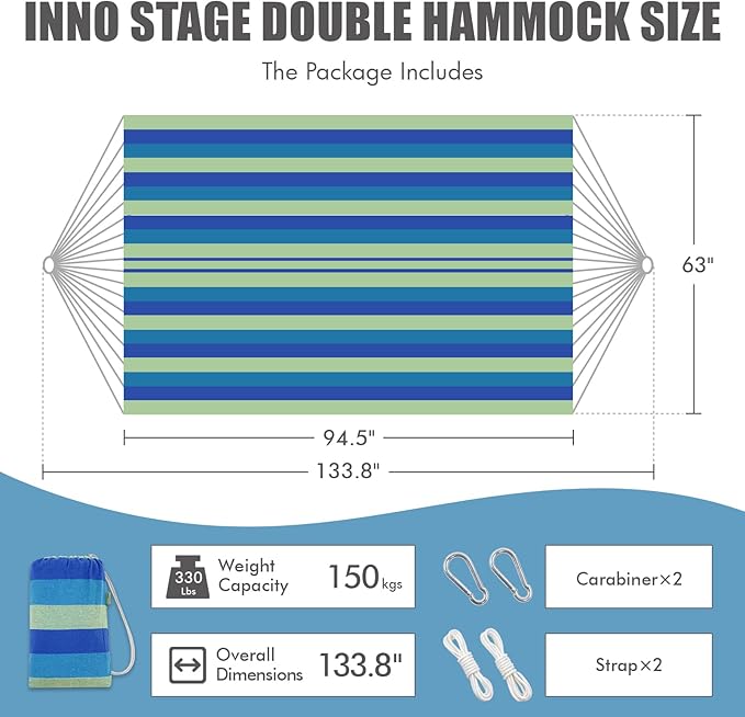 2 Persons Hammock - Portable Camping Bed for Patio, Backyard, Porch, Outdoor and Indoor Use - Soft Cotton Hammock with Carrying Bag