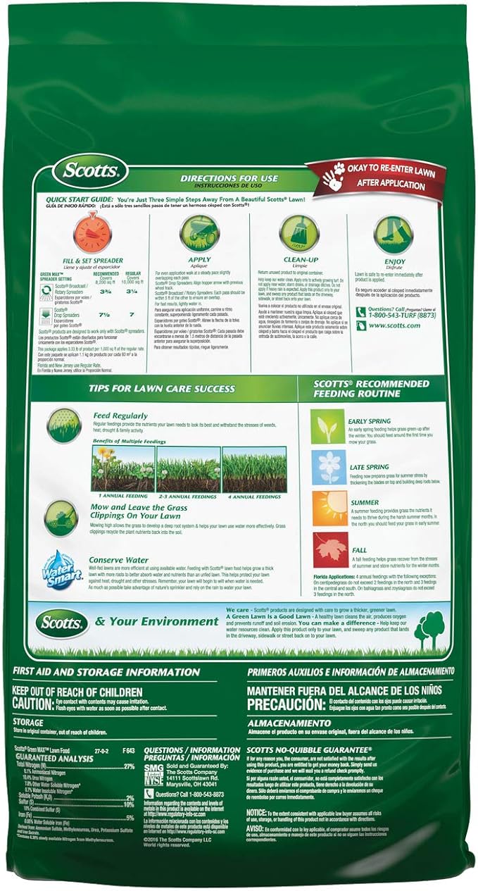 Scotts Green Max Lawn Food, Lawn Food Plus Iron Supplement for Deep Greening, 33.33 lbs., 2-Pack