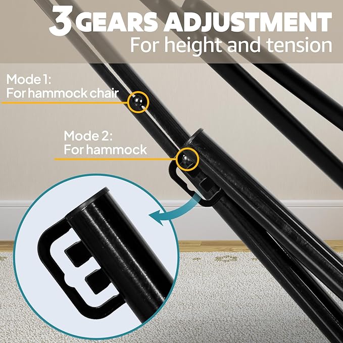 Anyoo 2 in 1 Hammock and Swinging Chair with Collapsible Steel Stand & Carrying Case,Portable & Adjustable,Easy Set Up for Outdoor,Indoor,Porch Swing,Patio,Garden,Camping Trip