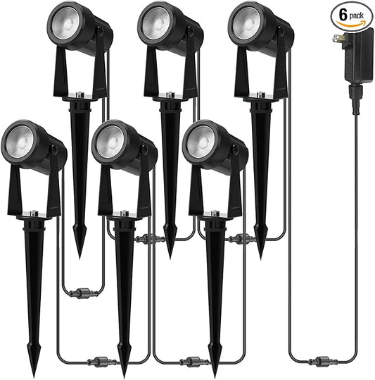 Banord Outdoor Landscape Lighting, 6 Pack Outdoor Spot Lights, Low Voltage LED Landscape Lighting with Transformer for Yard, Plant, Lawn, Garden, IP65 Waterproof & 2700K Warm White