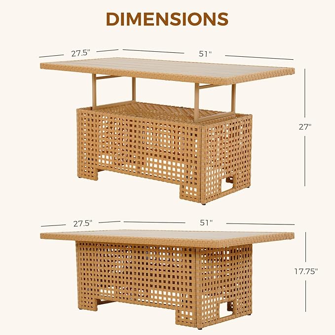 Grand patio 10-Piece Wicker Patio Furniture Set with Lift Top Coffee Storage Table, Outdoor Conversation Set Sectional Sofa with Water Resistant Thick Cushions, Cream